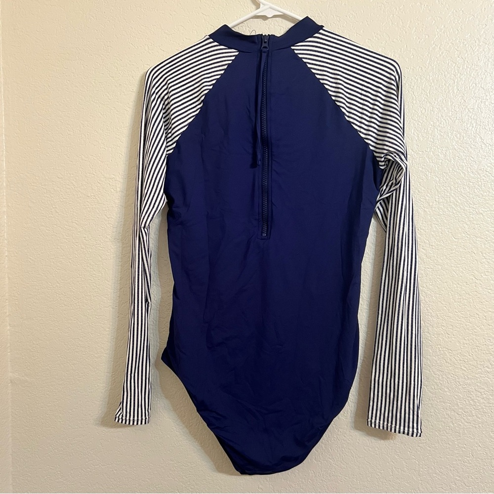 Roxy swim one piece Navy White Striped Long Sleeve Rash guard beach summer - Picture 7 of 11